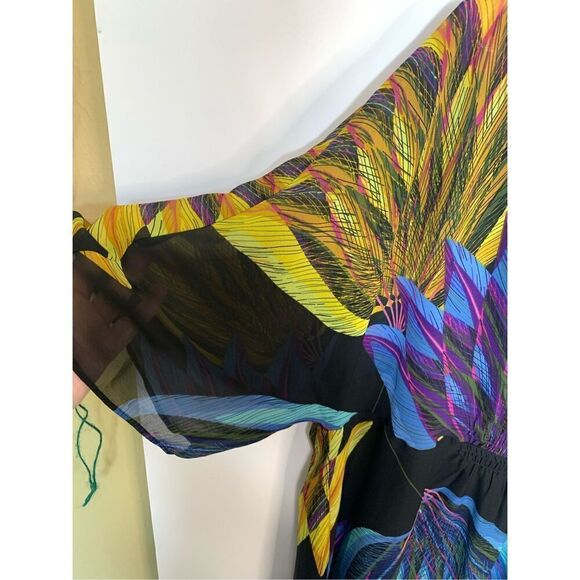 Lane Bryant Women's Feather Print V-Neck Semi Sheer Mini Shift Dress Multi 22/24 - Picture 5 of 7